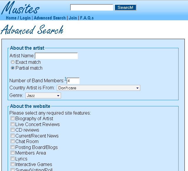 Musites.com screenshot